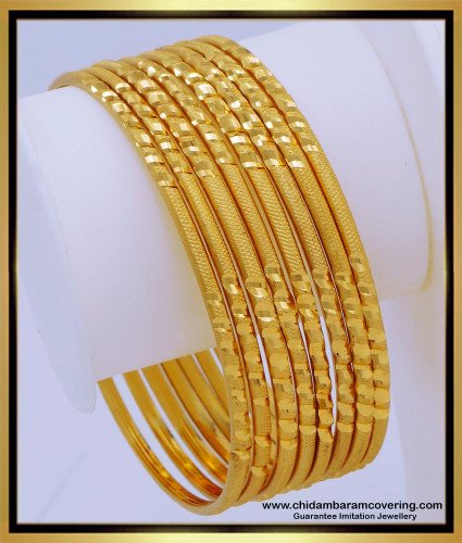 BNG671 - 2.8 Size South Indian Jewellery One Gram Gold Bangles Set