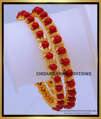 BNG684 - 2.2 Size Traditional Red Coral Gold Bangles Design for Women