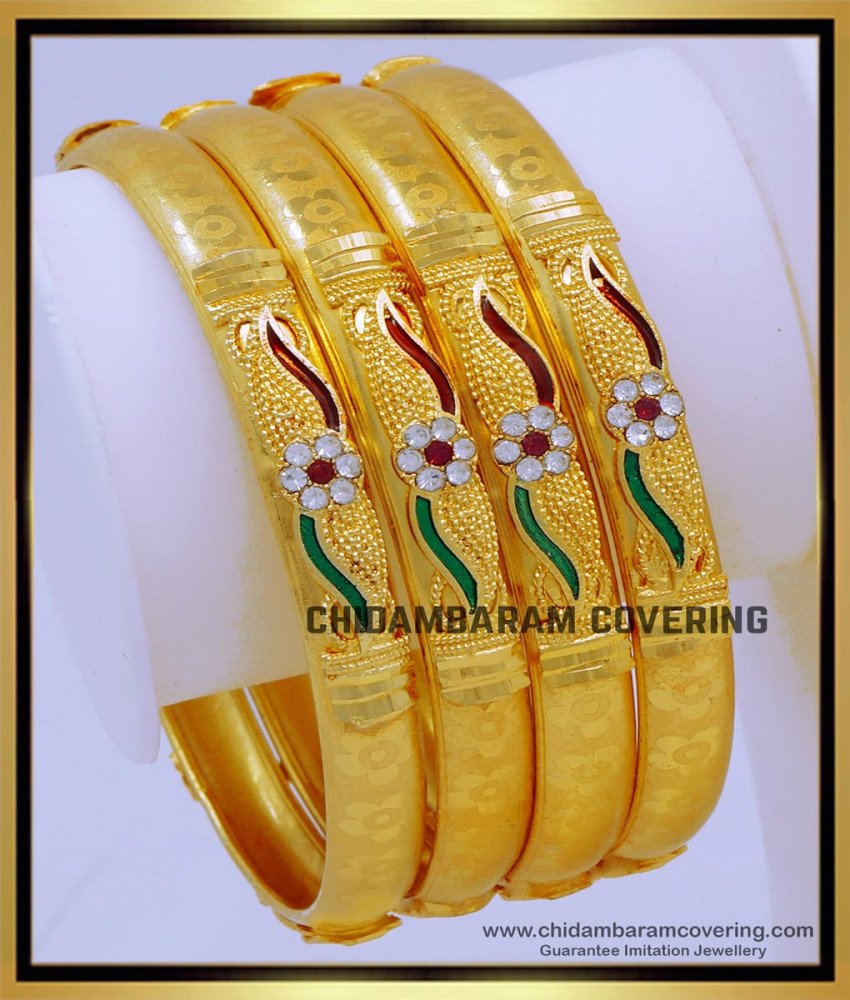 Latest Enamel Stone Gold Bangles Set for Wedding 