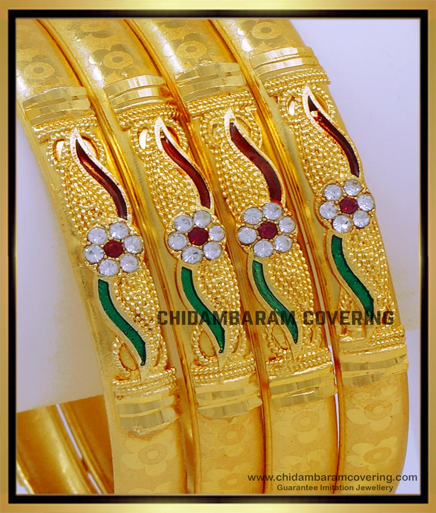 Latest Enamel Stone Gold Bangles Set for Wedding 