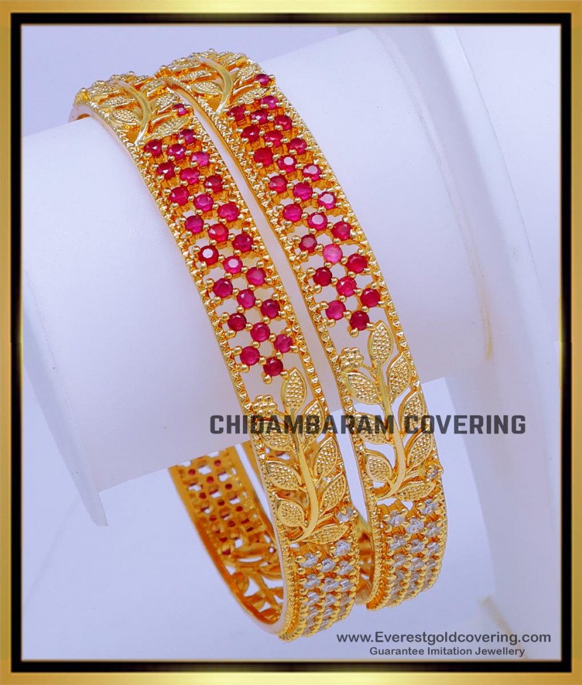 ruby diamond bangles, gold plated silver bangles, leaf design bangles, latest bangles design gold 2024, new gold bangles design 2024, bangles for women gold, 1 gram gold bangles, 1gm gold plated jewellery, one gram gold plated jewellery