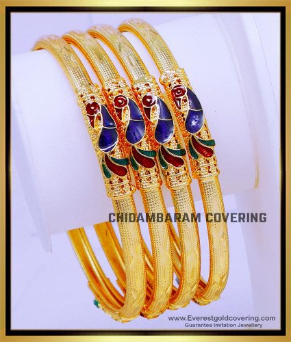 BNG845 - 2.4 Size Latest Peacock Design Gold Plated Bangles Online