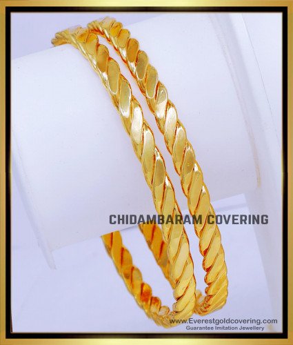 BNG860 - 2.10 Impon Plain Simple Gold Bangles Designs for Daily Use