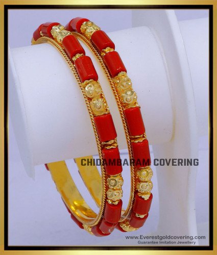 BNG862 - 2.8 Size Traditional Gold Design Coral Bangles for Women