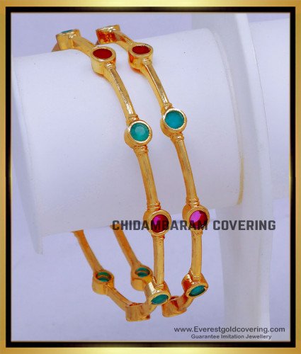 BNG867 - 2.6 Simple Daily Wear Gold Plated Stone Bangles Designs