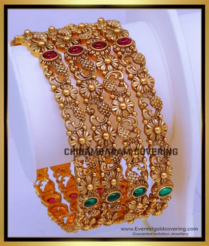 BNG894 - 2.8 Trendy Bridal Wear Gold Design Antique Bangles Set