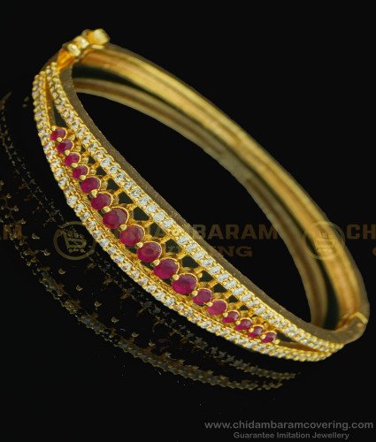BCT210 - 2.6 size Unique Party Wear One Gram Gold White and Ruby Stone Women Bracelet