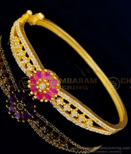 BCT313 - 1 Gram Gold Plated Flower Design Ad Stone Kappu Bracelet for Women