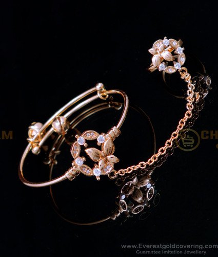 BCT517 - Elegant Kids Rose Gold Bracelet with Ring Attached Set