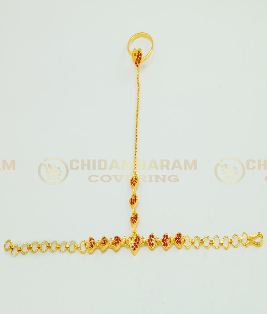 RNG001- Beautiful Party Wear Heart Design Stone Finger Ring Bracelet Design Gold Plated Jewellery 