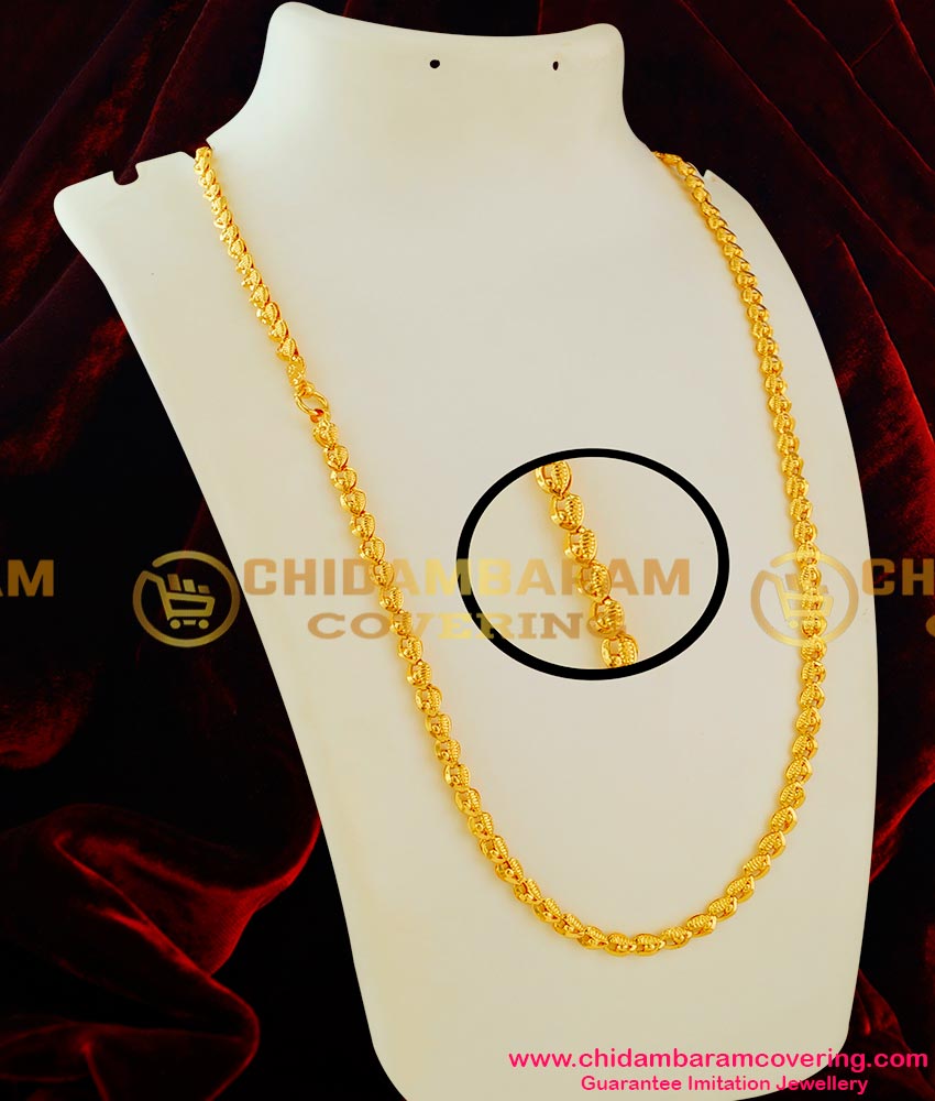 CHN021 - Gold Plated Long Chain Light Petal and Gold Balls Design Chidambaram Gold Covering Online