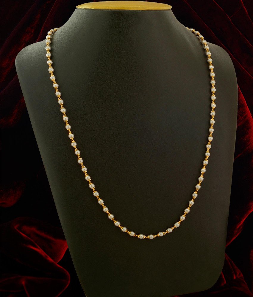 CHN032-LG - 30 Inches Long Trendy One Gram Gold Pearl Chain (Pearl Mala) Designs Best Price Online