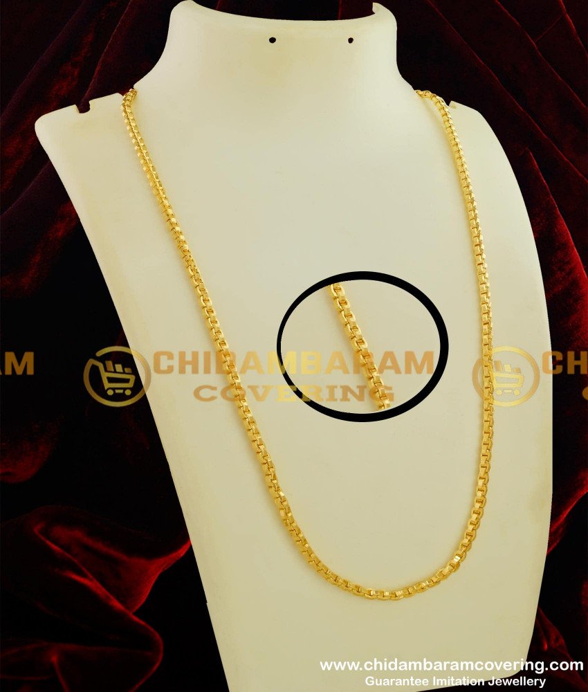 CHN067-LG - 30 inches Long Traditional Design Pure Gold Plated Plain Solid Chain for Men and Women