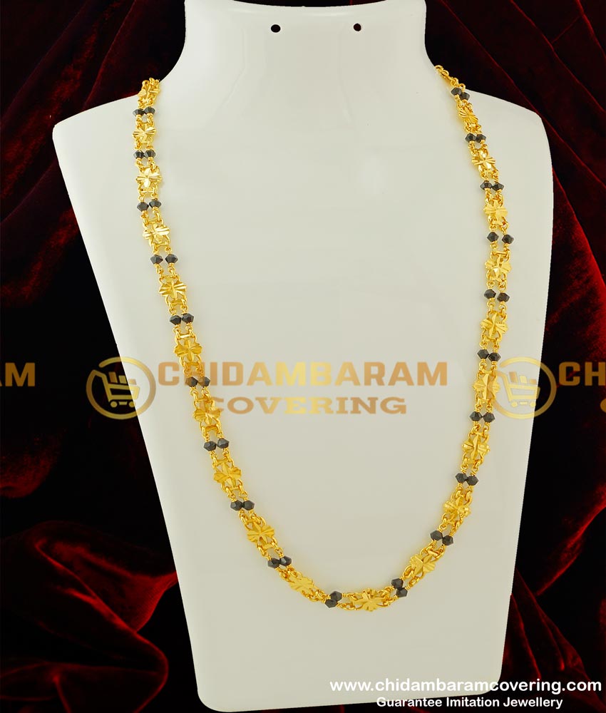 CHN068 - New Rettai Vadam Black Crystal Chain with Flower Design Connector Two Line Chain Online