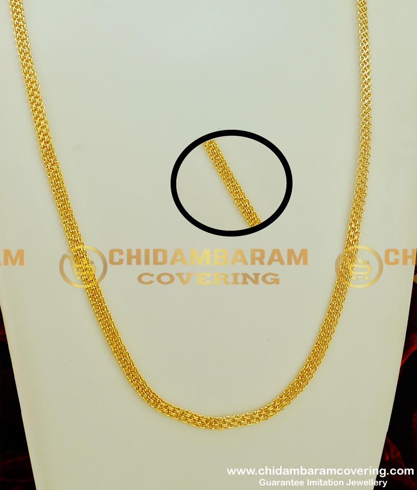 CHN080-LG - 30 Inches Stunning Gold Net Pattern Machine Chain | Delhi Chain Guarantee Jewellery Buy Online 