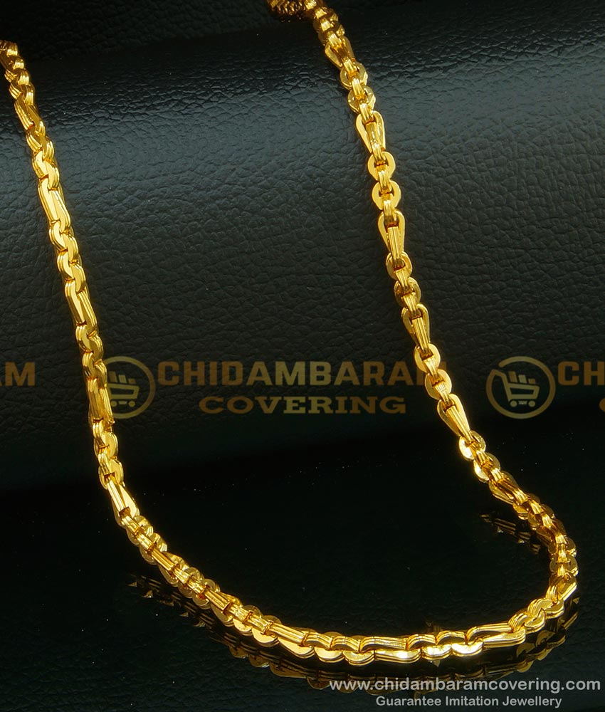 CHN089-Lg- 30 Inches Gold Plated Chadramikhi 2+1 Chain Design Flexible Cutting Daily Wear Imitation Chain