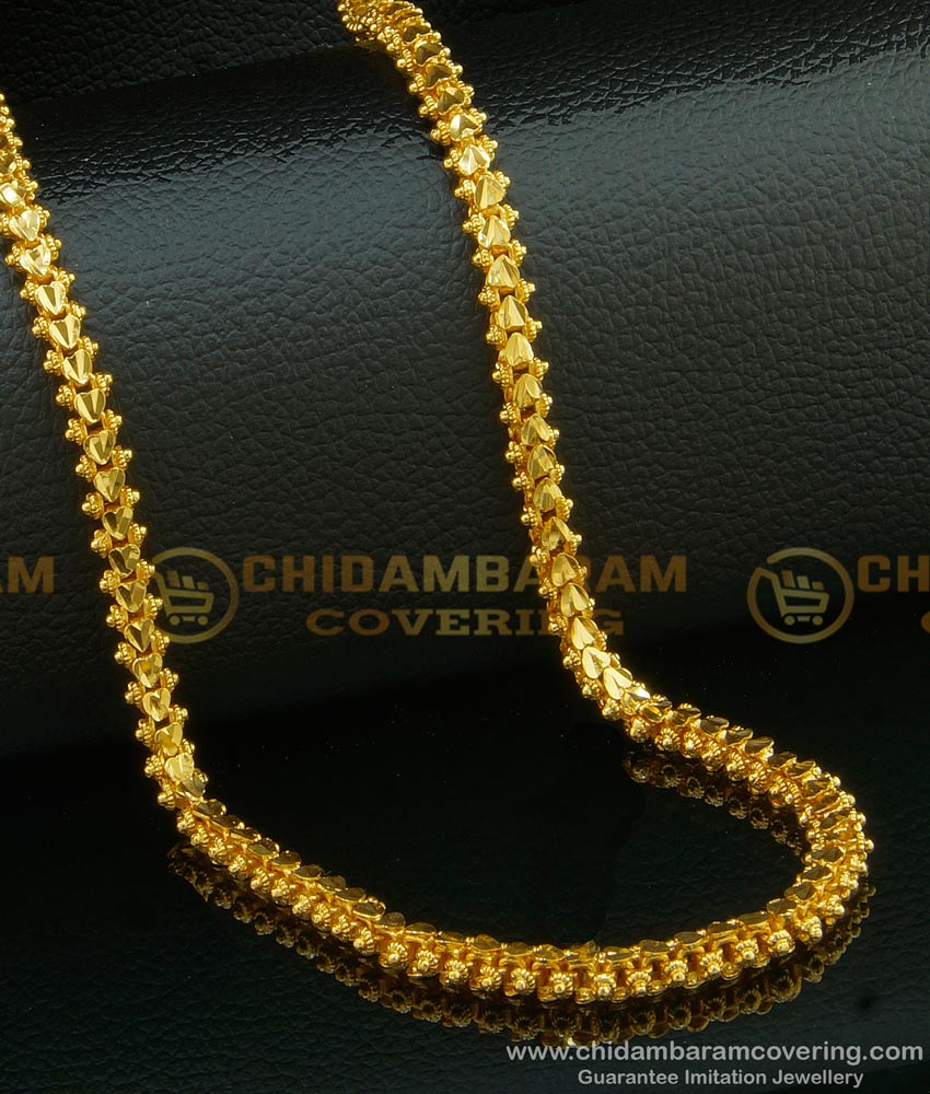 CHN101 - One Gram Gold Plated Long Chain Thick Heart Design Gold Chain Look Buy Online