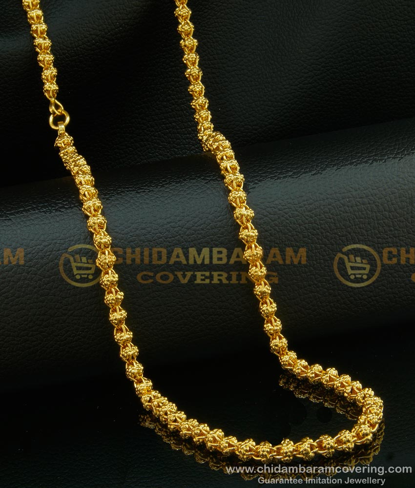 CHN107 - Latest Flower Design Balls Type Long Chain Thick Designer Gold Plated Chain for Ladies