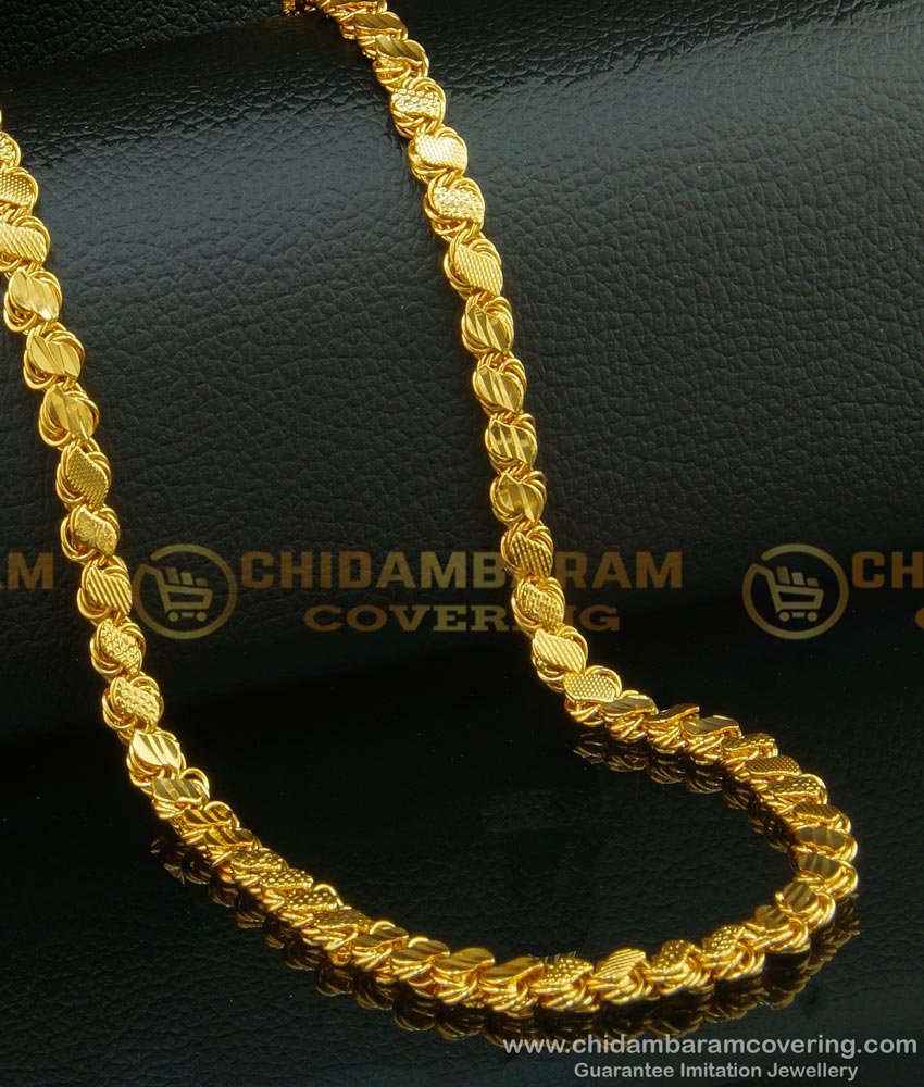 CHN115-Lg- 30 Inches Micro Gold Plated Heavy Leaf Cut Chain Design Broad Gold Chain for Wedding