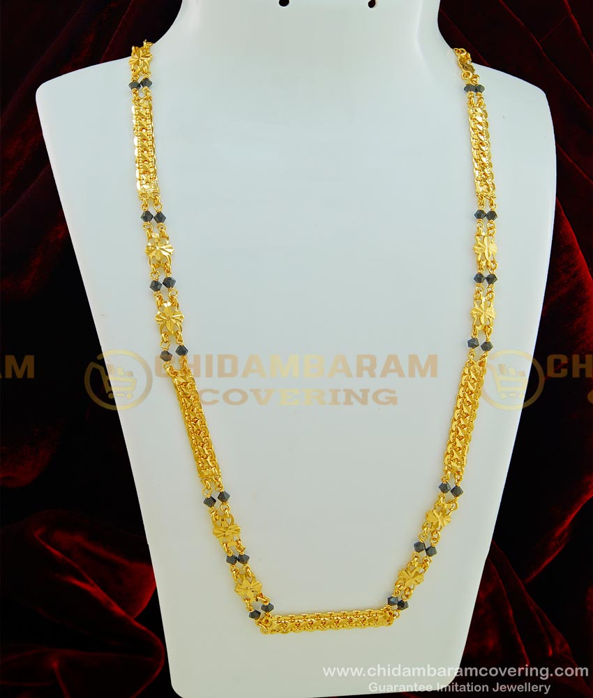 CHN129 - New Design Black Crystal Chain with Flower Design Connector Two Line Chain Online