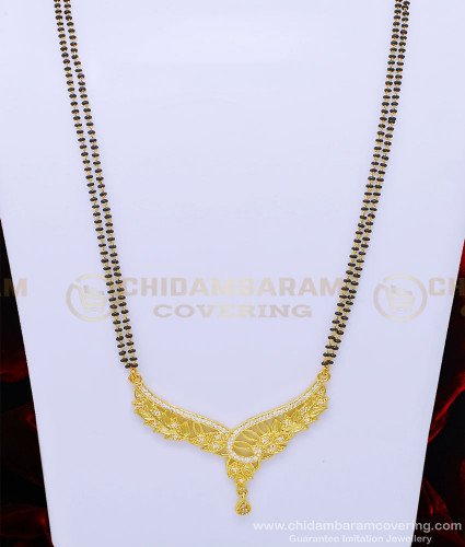 CHN199 - 24 Inches 2 Line Light Weight Gold Forming Black Beads Chain with Pendant Mangalsutra Online 