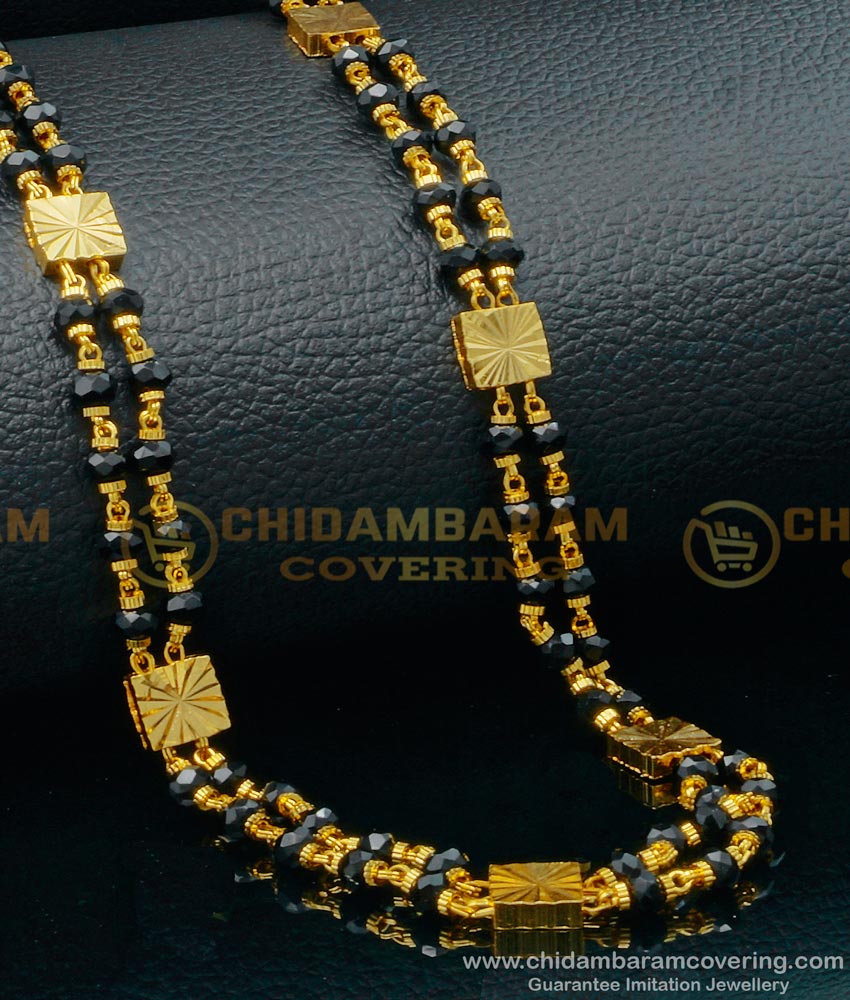 CHN227 - New Black Crystal Chain with Box Mugappu Design Connector Two Line Chain Online