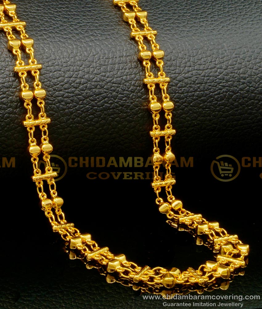 double line chain, double chain necklace, double layer chain, double row chain, double chain model, 2 line gold chain designs, gold 2 line chains, Double thali Chain Designs,