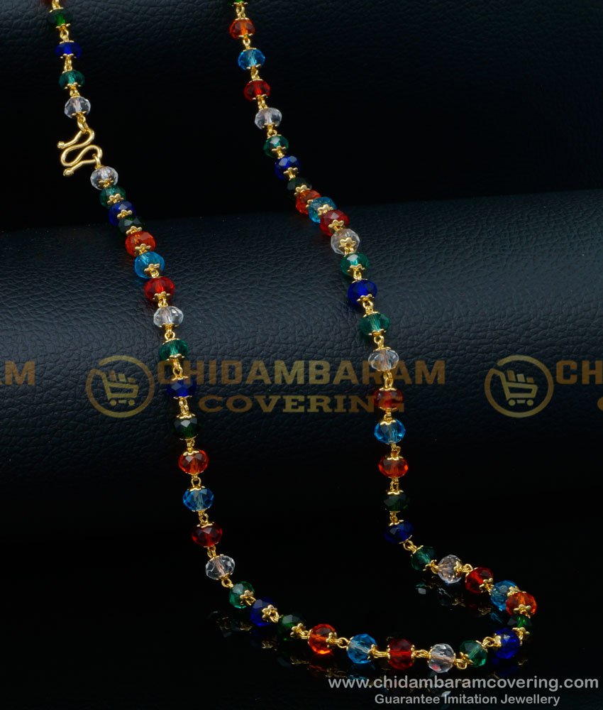 CHN250 - Beautiful Crystal Beads Chain Designs Artificial Navaratna Mala Design Online