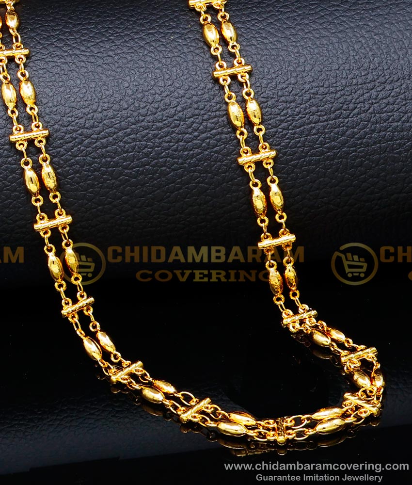 double line chain, double chain necklace, double layer chain, double row chain, double chain model, 2 line gold chain designs, gold 2 line chains, Double thali Chain Designs,