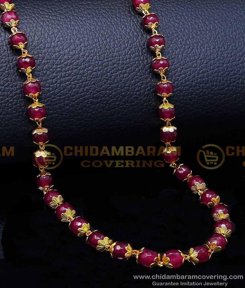 gold beads chain, long chain latest designs, gold red beads necklace designs, crystal chain, crystal beads chain designs, red beads chain, red crystal chain