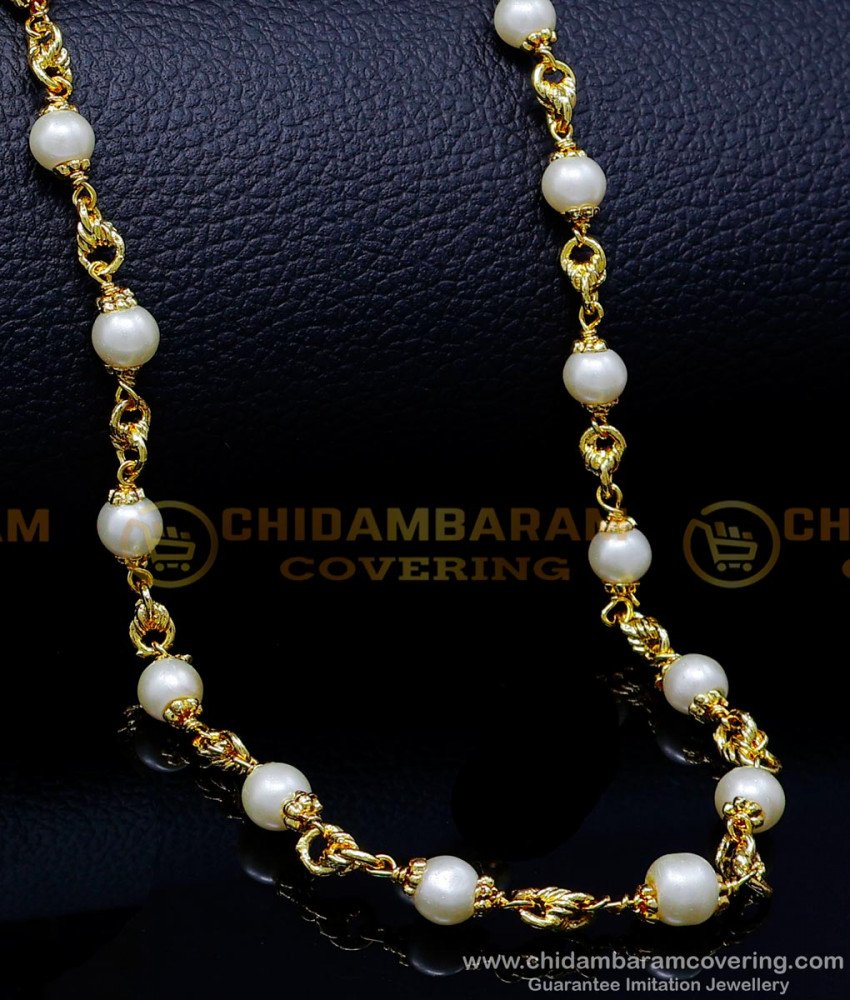 mothi chain, muthu chain, gold muthu mala designs, original muthu malai price, muthu malai chain, beads chain designs, beads chain designs online, pearl chain