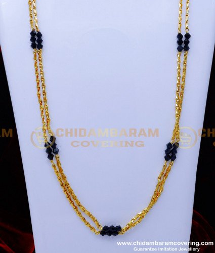 CHN316 - Black Crystal Chain Long Mangalsutra Designs Gold Model