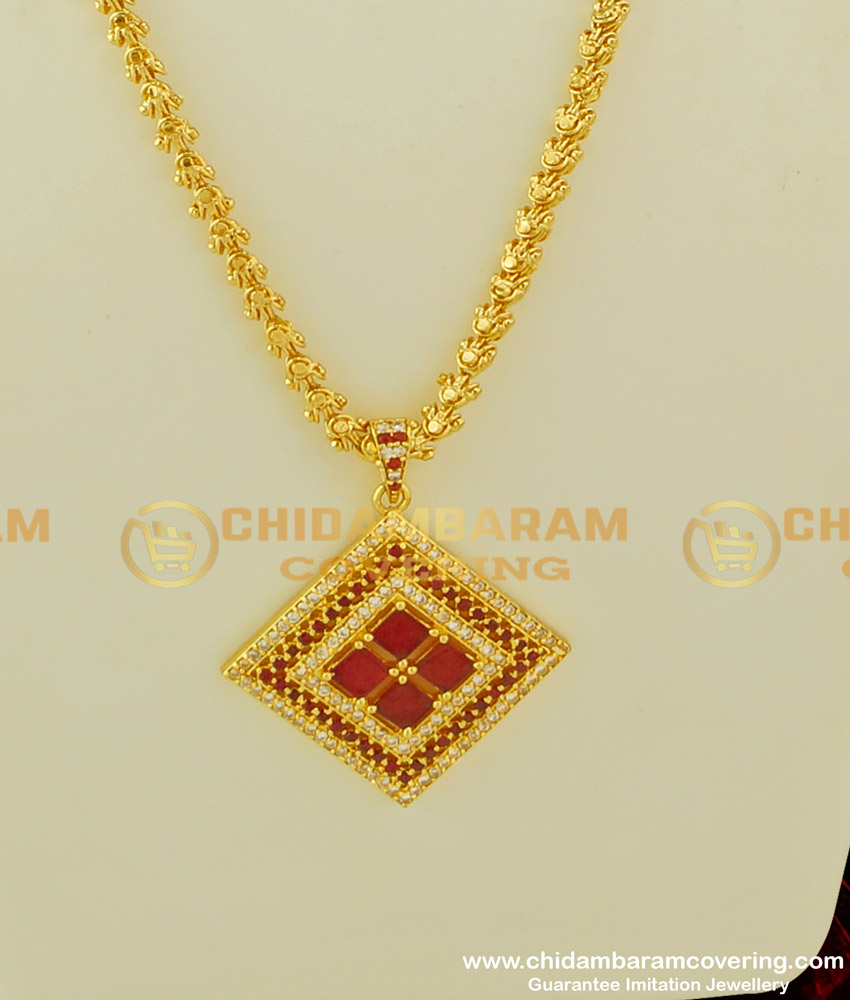 DCHN082 - New Model High Quality CZ Stone Pendant with Long Chain Latest Pendant Collections 