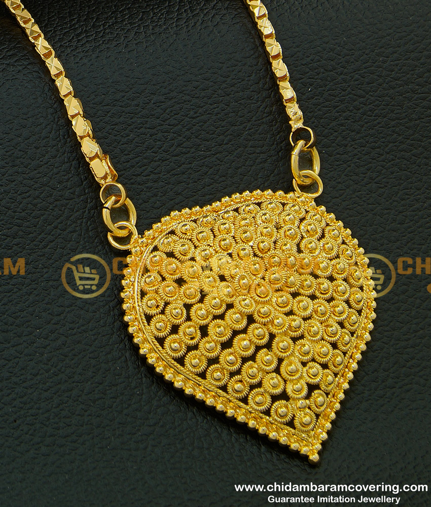 DCHN109 - Beautiful Heart Design Kerala Pattern Gold Dollar Chain Daily Wear Gold Plated Guaranteed Jewellery  