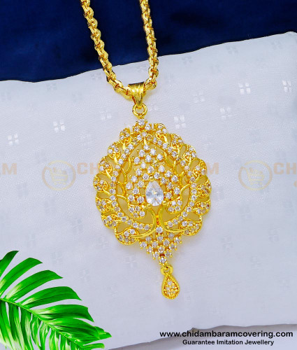 DCHN161 - American Diamond Full White Stone Dollar Chain Gold Design for Girls