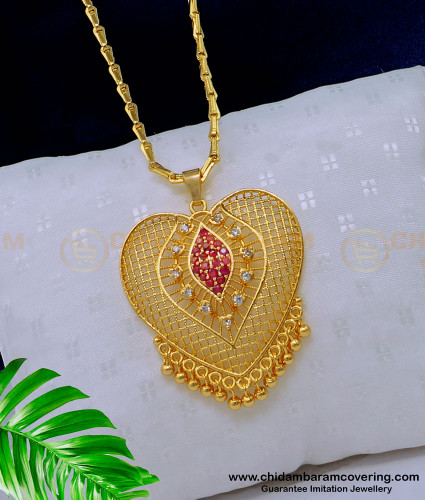 DCHN182 - Elegant Ruby Stone and White Stone Heart Shape Dollar Chain Dollar Chain for Ladies