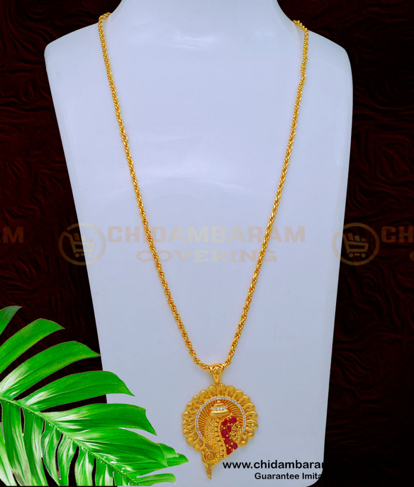 Latest Ruby Stone Sangu Design Dollar with Gold Design Chain Online