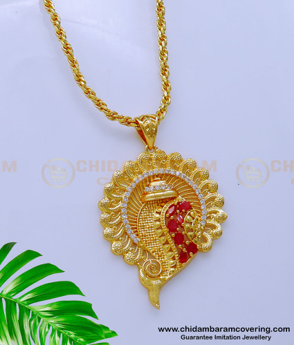 DCHN209 - Latest Ruby Stone Sangu Design Dollar with Gold Design Chain Online