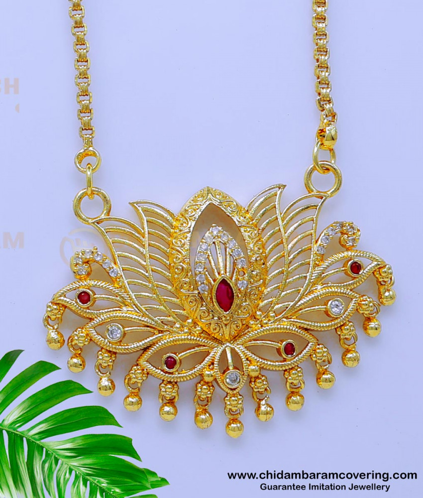 fancy gold locket design for ladies, lotus design necklace, Pendant Chain for women, 1 gram gold pendant for ladies, gold pendant designs for female, gold covering dollar chain, 1 gram gold dollar designs, 1 gram gold locket design, gold plated jewellery, gold plated jewellery with guarantee, 1 gra