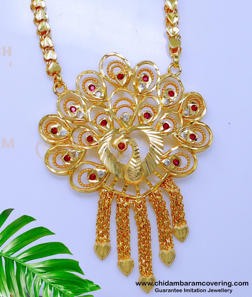 dollar chain design, dollar chain designs in gold, dollar chain models in gold, south indian dollar chain designs, long dollar chain gold, dollar chain designs, dollar chain model, pendant chain design, Dollar Chain New Model, peacock model dollar, dollar chain model gold