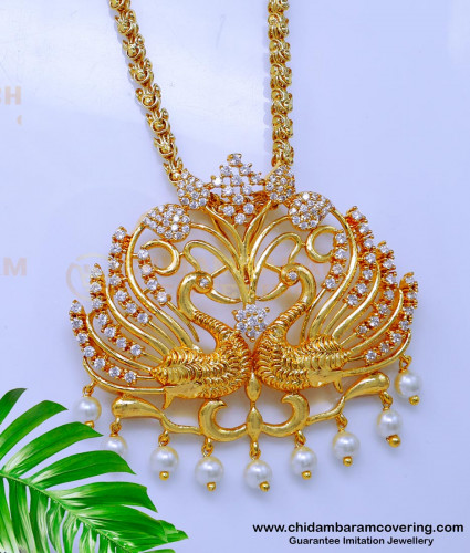 DCHN285 - Latest White Stone Peacock Pendant Dollar Chain Model