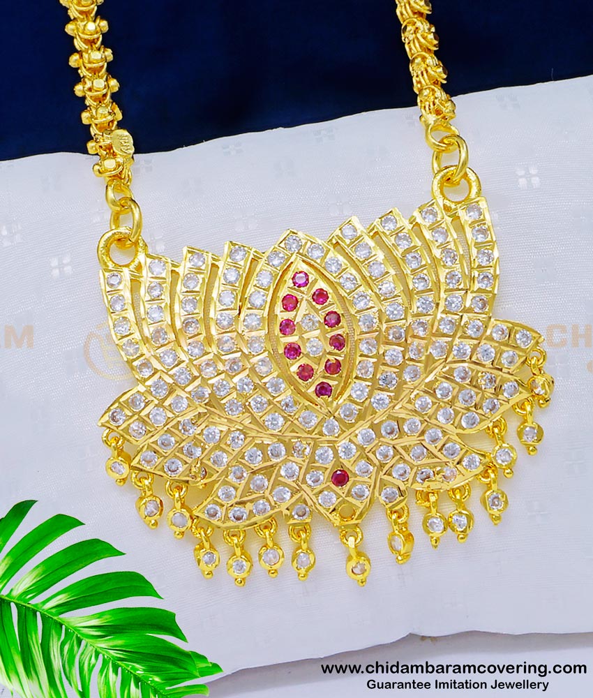 impon dollar chain, impon pendant chain, lotus pendant, chidambaram gold covering jewellery, pure impon jewellery, one gram gold jewellery,