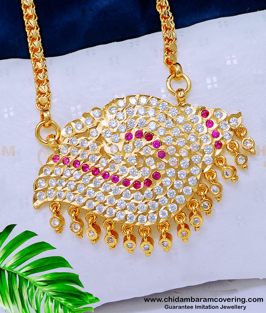 new model dollar chain, pure impon jewellery, vishnu sangu design, panchaloha impon five metal dollar chain, panchaloha sangu pendant, 