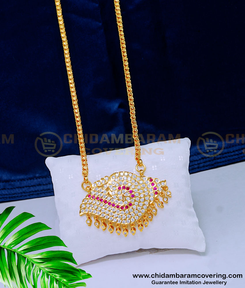 new model dollar chain, pure impon jewellery, vishnu sangu design, panchaloha impon five metal dollar chain, panchaloha sangu pendant, 