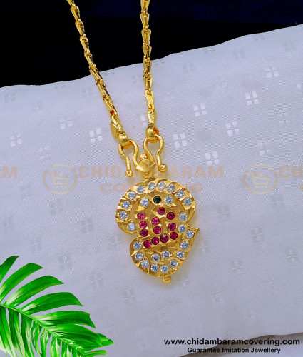 DLR169 - One Gram Gold Daily Use Impon Stone Gold Design Om Vel Dollar with Long Chain 