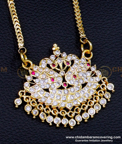 DLR207 - Unique Swan Design South Indian Gold Stone Dollar Chain Designs 