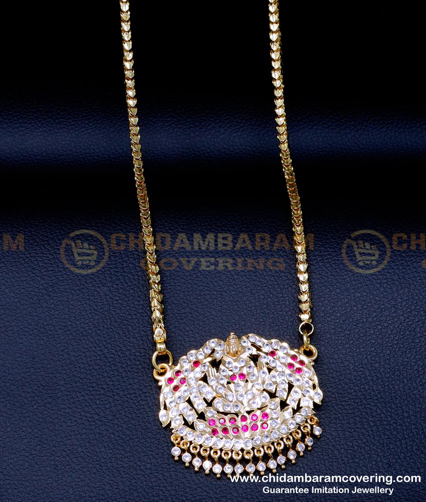 gajalakshmi dollar chain, gajalakshmi locket, gajalakshmi dollar chain gold, impon 5 metal jewellery, panchologam jewellery, dollar chain,  