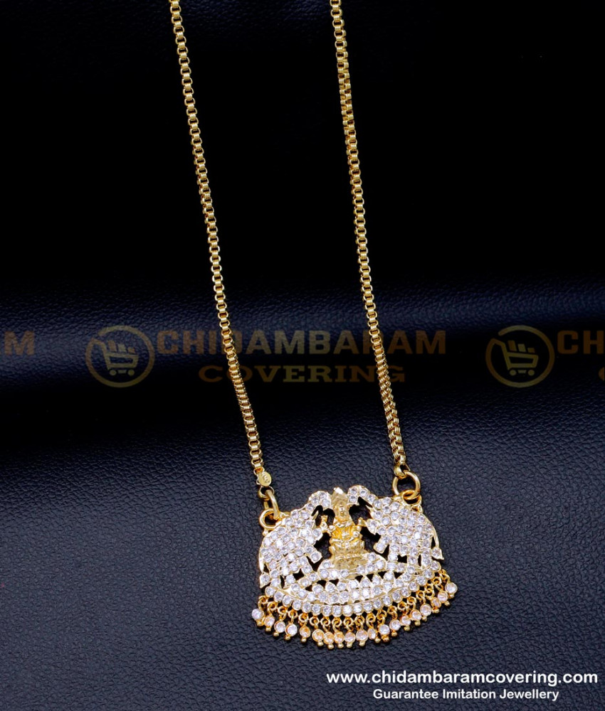 gajalakshmi dollar chain, gajalakshmi locket, gajalakshmi dollar chain gold, impon 5 metal jewellery, panchologam jewellery, dollar chain,  