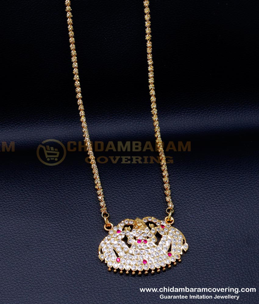 gold gajalakshmi dollar designs, new model gold dollar chain designs, traditional dollar chain, new model dollar chain, long chain with dollar designs, impon dollar chain, gold impon dollar chain, impon 5 metal jewellery, dollar chain impon 