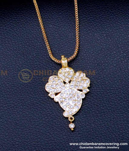 DLR285 - Impon Simple White Stone Long Dollar Chain Gold Design